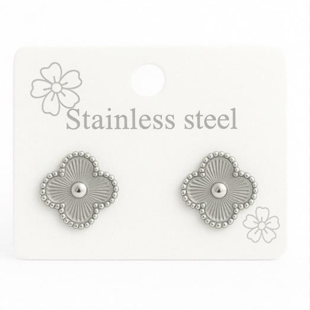 Titanium Stainless Steel Clover Stud Earrings - Picture 2 of 4